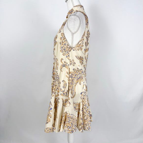 Zara Blogger Fave Women's High Collar Paisley Boho Flared Mini Dress Medium Tan - Picture 6 of 14